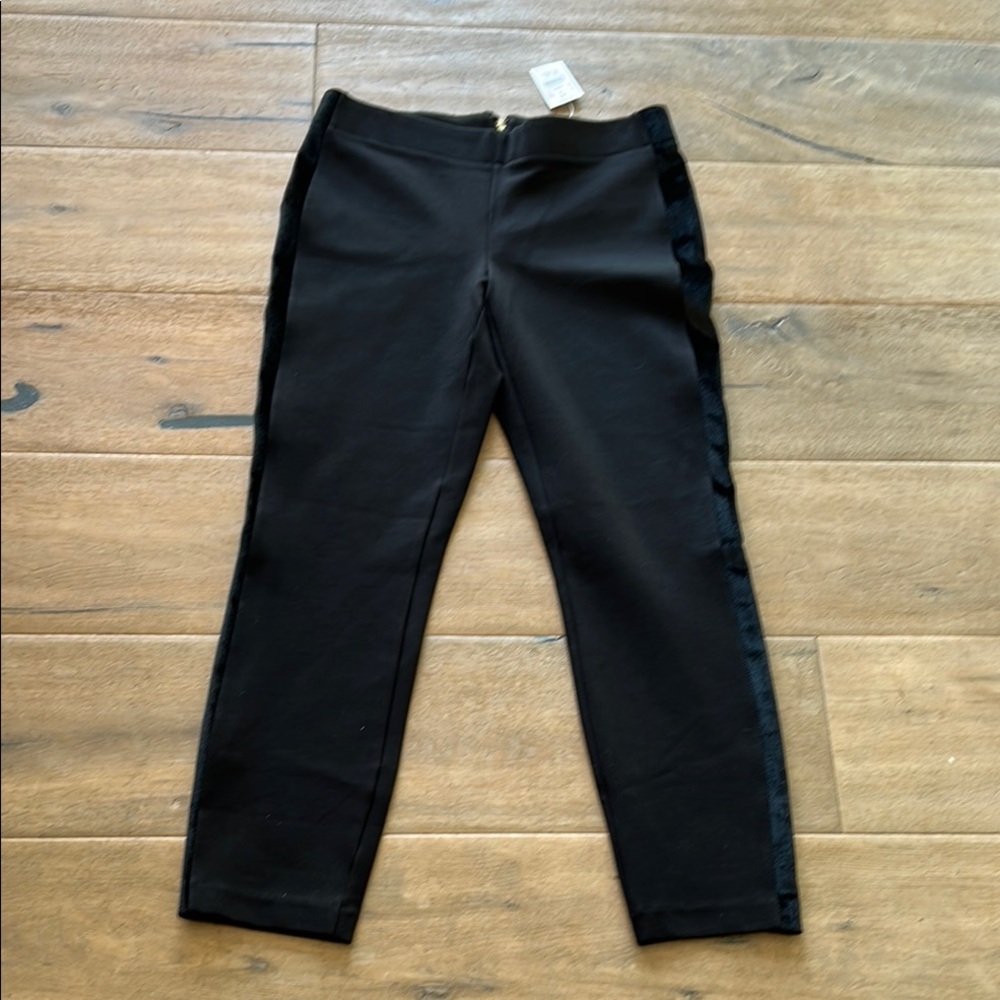 J Crew Black Slim Fit Pants with Velvet Trim